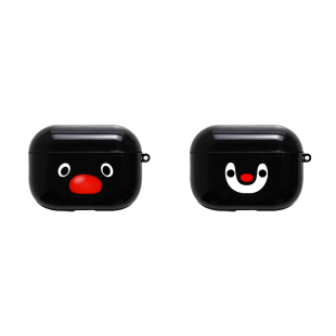 可爱pingu企鹅纯黑简约适用苹果耳机壳果冻亮黑保护套Airpodspro2/3代蓝牙无线耳机硅胶软壳情侣