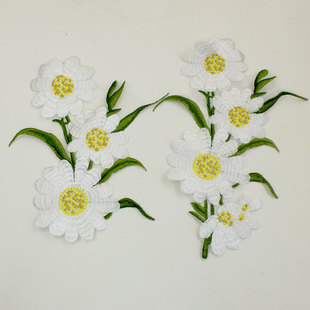 大号菊花布贴补丁贴花 衣服裤子牛仔装饰修补洞贴布 刺绣白色花朵