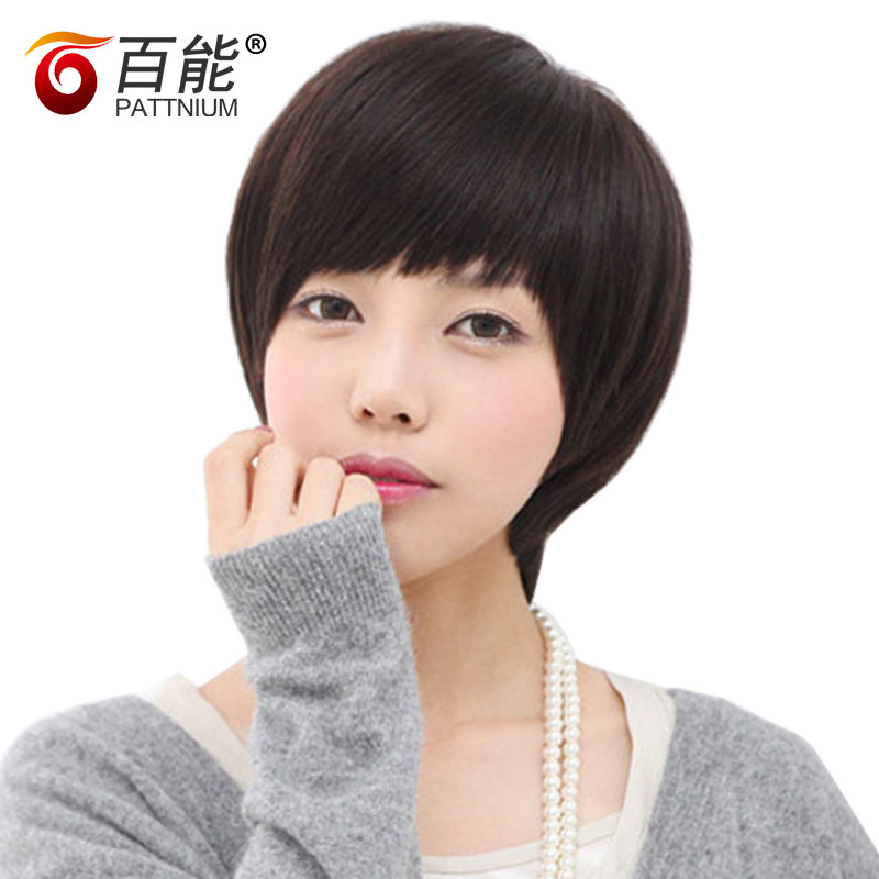 百能真人发丝女士波波头 bobo头短发女 斜刘海时尚女生真发假发套