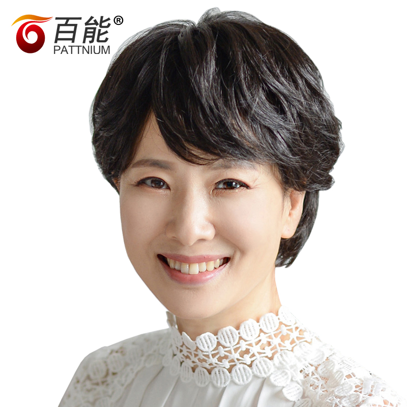 全手织妈妈整顶头套 真发老人直发真发短发女士中老年假发