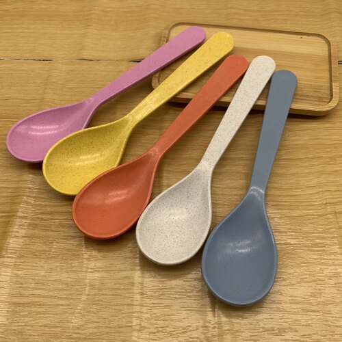 小麦秸秆小号直勺食品级儿童甜品勺防摔调羹勺婴儿喂粥饭食勺家用