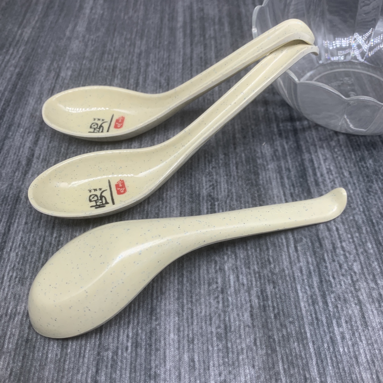 福字勾勺密胺塑料喝汤勺防摔商用餐饮店吃饭翘尾带钩勺仿瓷羹匙子