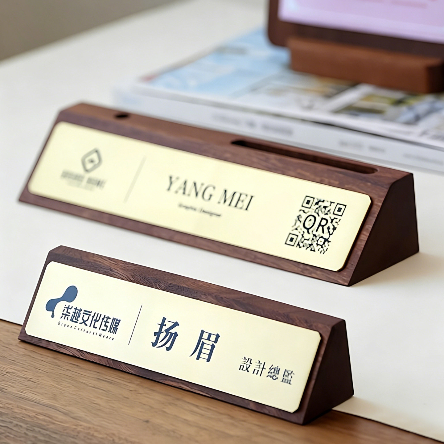 姓名接待处三角实木桌面标识展示牌桌牌台牌办公室职位会议铜定制