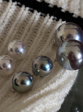 珍珠耳环2024新款人造玻璃珠极光天女灰绿耳钉轻奢高级感气质大气