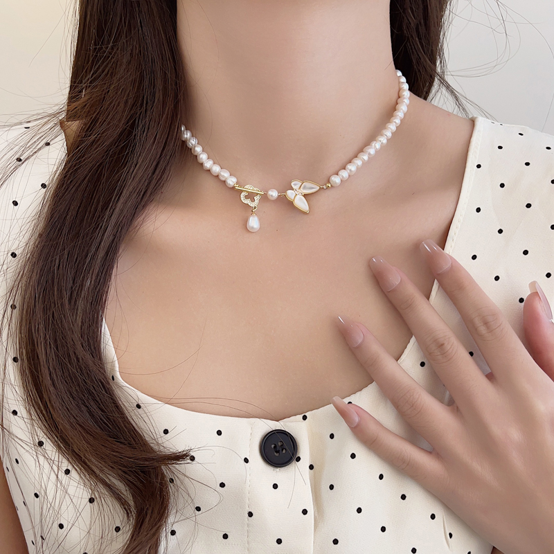 贝母蝴蝶结天然淡水珍珠项链