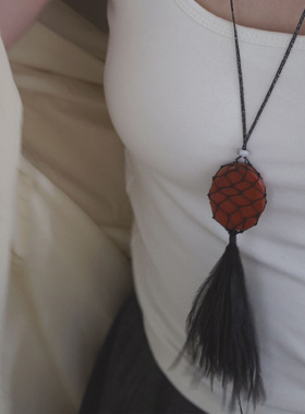 法式手工重工天然石羽毛流苏项链