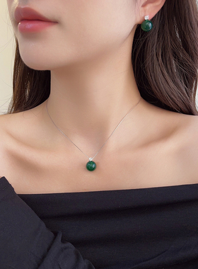 绿色玉髓吊坠新中式S925纯银项链