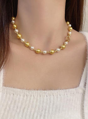 白色金色施家玻璃珍珠项链手链