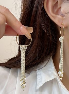 法式灵动天然淡水珍珠流苏耳环长款仙气飘飘2024新款爆款高级感