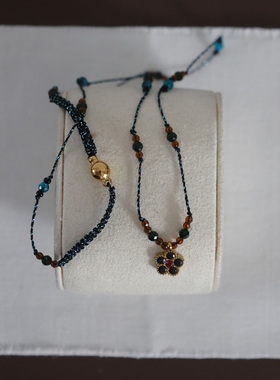 极细手工串珠花朵项链甜美叠戴