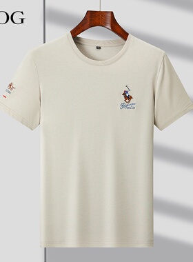 纯棉短袖t恤男2026夏季新款透气汗衫圆领绣花休闲中青年体恤上衣