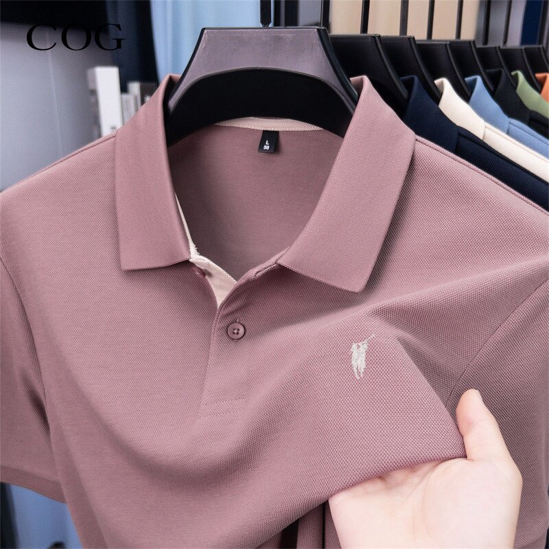桑蚕丝棉短袖男t恤2026夏季新款商务休闲翻领高端刺绣Polo衫上衣