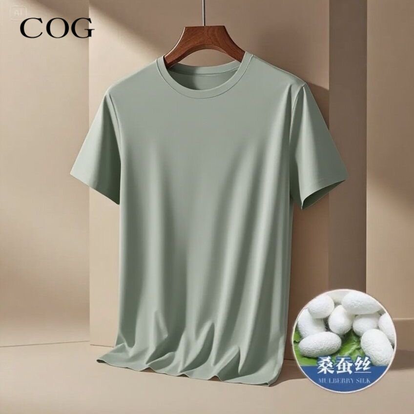 桑蚕丝高端短袖T恤衫男2026夏季新款宽松冰感薄款速干衣纯色半袖