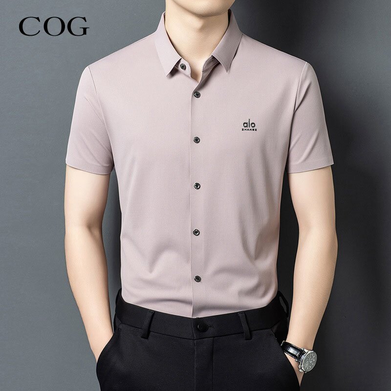 夏季短袖衬衫男2026新款修身免烫桑蚕丝衬衣纯色百搭商务休闲寸衫