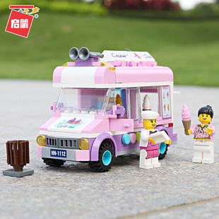 启蒙积木冰淇淋车雪糕车儿童益智拼装 玩具女孩生日六一儿童节礼物