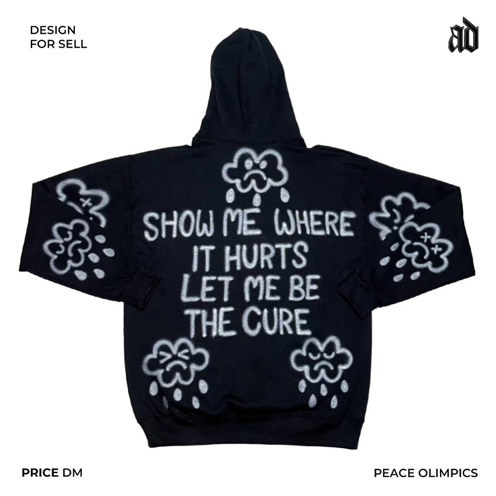 空气感！美式重磅！插画百搭涂鸦时尚宽松重磅大码设计感连帽卫衣