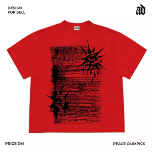 mottled!暗黑涂鸦眼睛印花短袖T恤男女同款亚文化街头潮牌宽松TEE