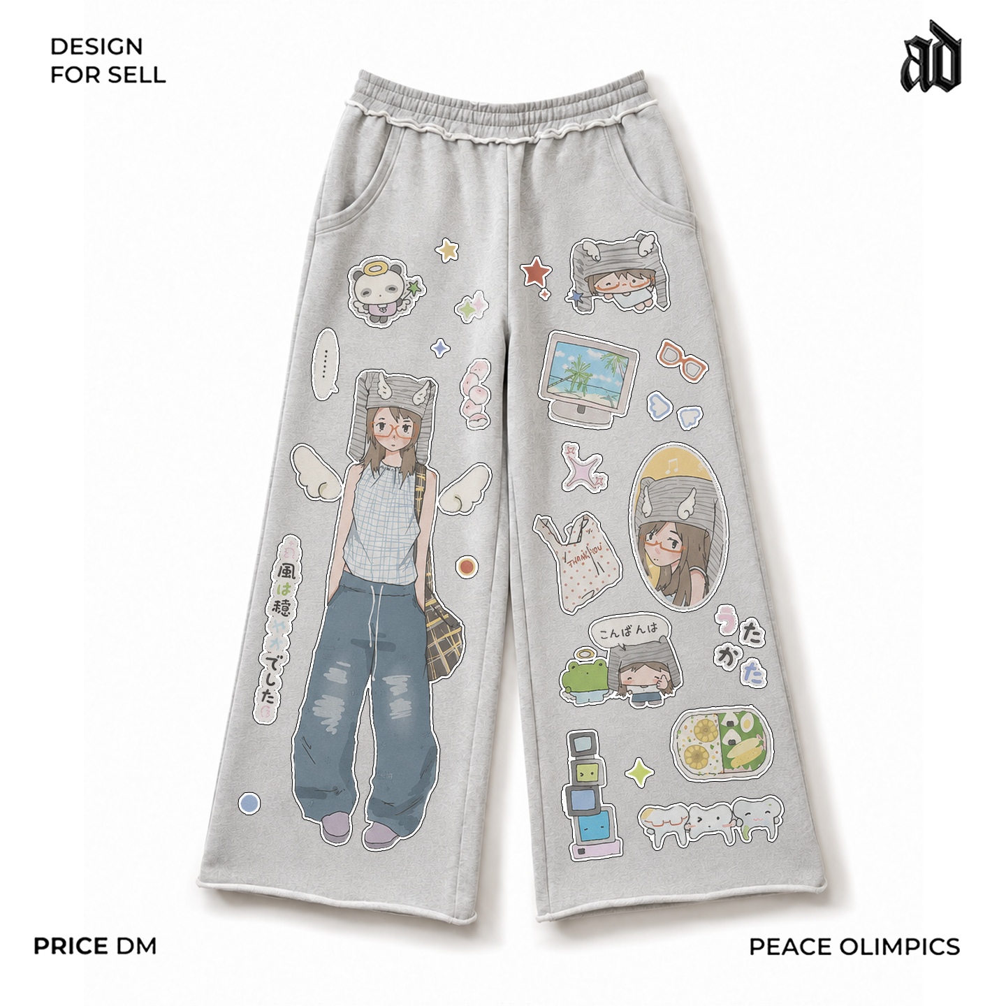 斑驳MOTTLED 日系少女软妹贴纸风ins韩系亚文化阔腿裤直筒卫裤