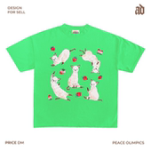 T恤 纯棉小领口小白猫与草莓趣味设计宽松短袖 230G 轻薄正肩款