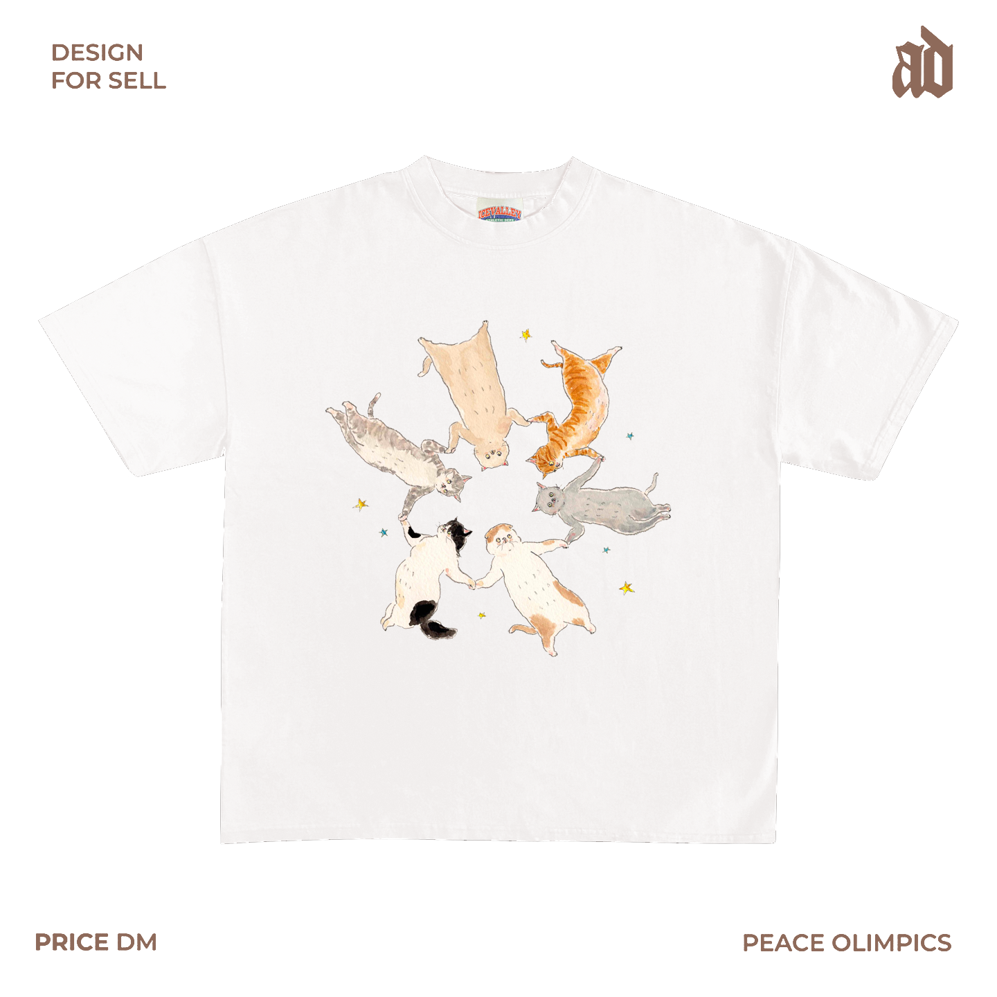 230G 轻薄正肩款 猫咪嬉戏印花T恤可爱萌宠图案创意设计款式休闲