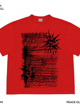 美式260G重磅！Y2K亚文化红色短袖视觉哥特系中性冷淡小众街头