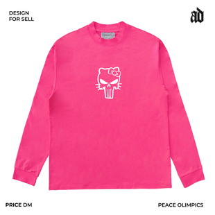 Mottled斑驳 重磅小领口 荧光绿卡通欧美风青春潮流学院风长袖T恤