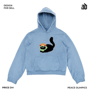 重磅 美式 汉堡猫设计感插画vintage动物童趣卡通连帽卫衣 款 特价