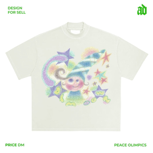 ins风短袖 彩虹少女星星可爱卡通精灵时尚 T恤 重磅直喷 330克美式
