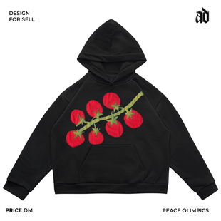 厚重感！千禧年立体重磅创意设计红番茄贴布宽松复古连帽卫衣