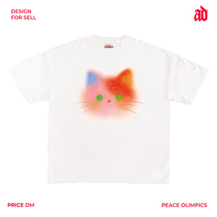 230G轻薄正肩款 小众设计感叠穿 艺术感梦幻粉橘猫咪图案短袖