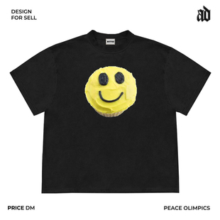 Mottled斑驳 只做美式复古重磅 微笑独特无性别rapper穿搭短袖T恤