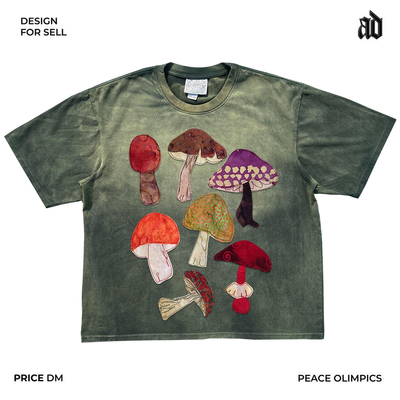 Mottled斑驳！ 原创艺术家贴布！美式复古蘑菇印象派休闲短袖T恤