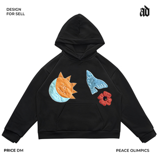 厚重感！手工贴布立体重工重磅复古vintage男女休闲宽松连帽卫衣