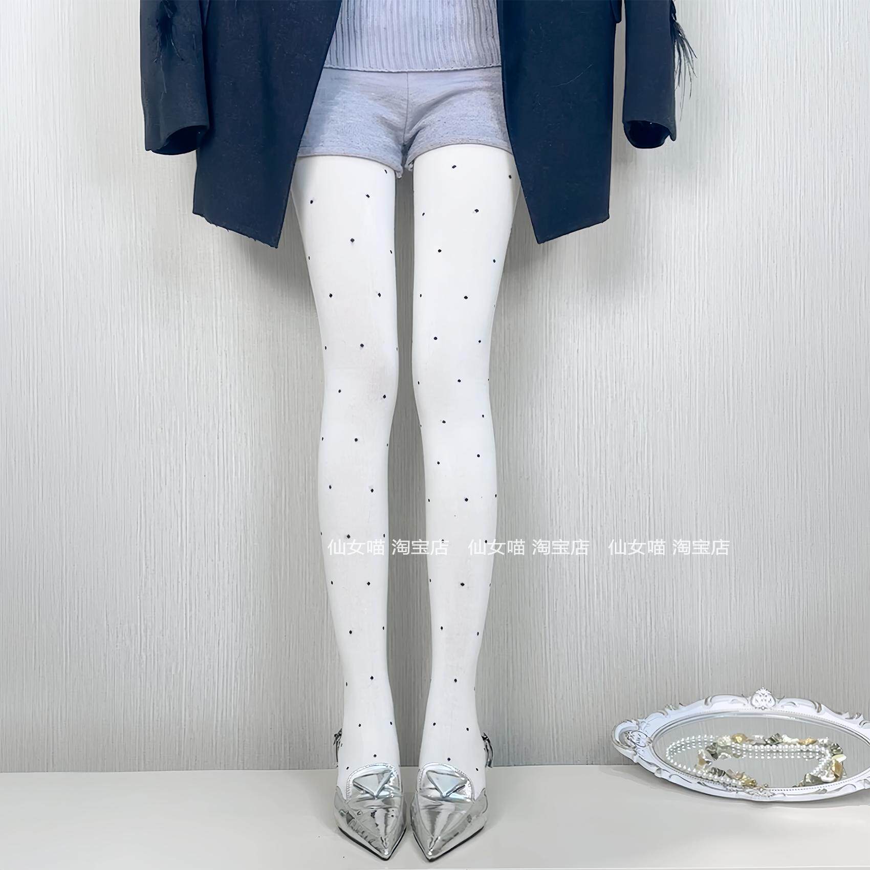 miu系复古波点圆点提花纯棉打底裤袜女春秋外穿显瘦保暖连裤袜ins