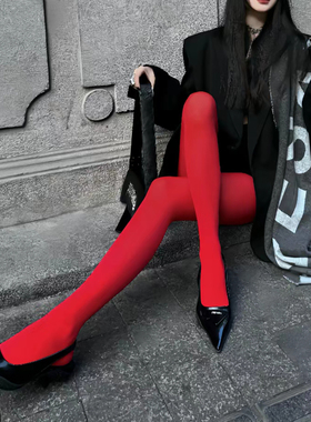 千金风复古高级高弹天鹅绒连裤袜性感红色丝袜女御姐显瘦打底裤袜
