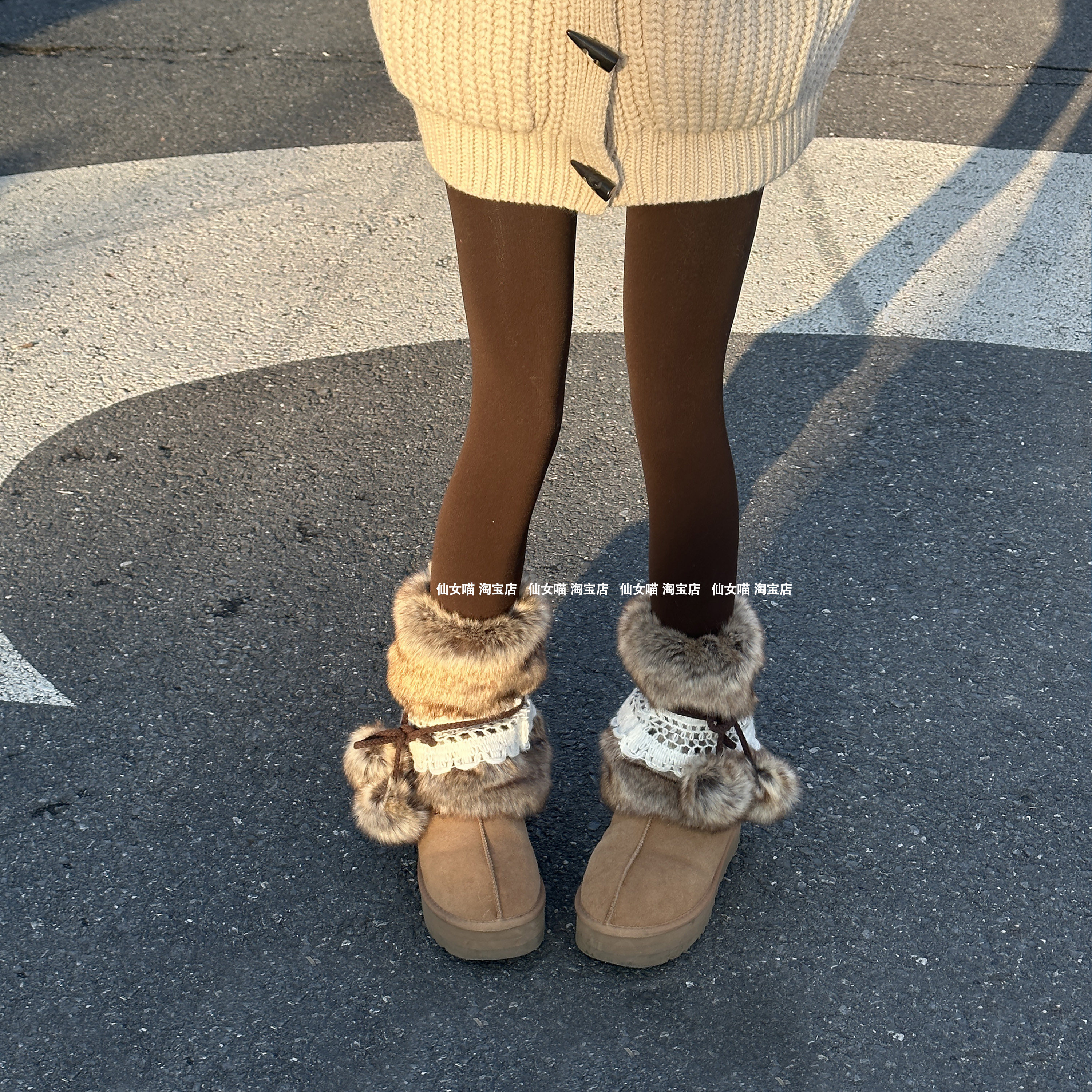 美拉德复古仿皮草蕾丝绑带毛球毛毛腿套女保暖加厚仿獭兔雪地靴套,女士内衣/男士内衣/家居服,长筒袜,淘宝优惠券,粉丝福利购,淘宝优惠卷
