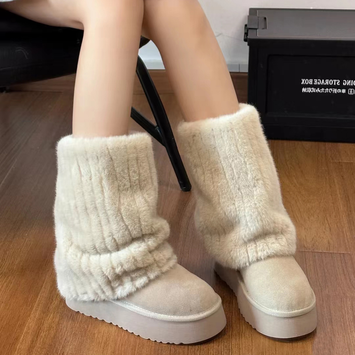 仿水貂绒冰岛毛毛保暖护腿套靴套