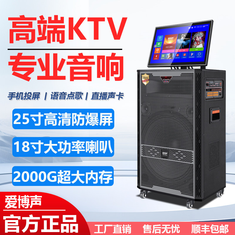 爱博声高端户外音响广场舞K歌专业家庭KTV移动拉杆音箱一体机进口