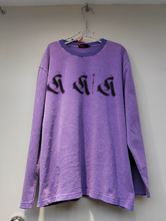 GON 97美式复古水洗做旧紫色长袖T恤男女ins潮牌街头宽松打底上衣