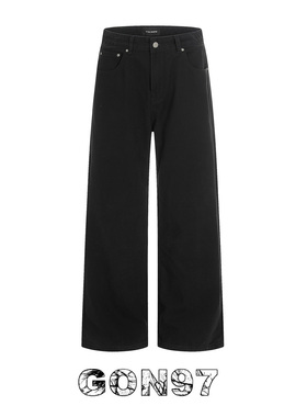 GON97 美式复古宽松直筒黑色牛仔裤男女潮牌基础阔腿百搭休闲长裤