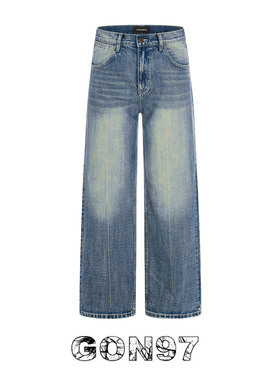GON97 美式复古水洗青蓝色宽松直筒牛仔裤男女潮牌阔腿裤休闲长裤