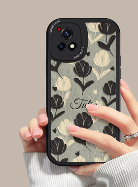 适用VIVOy52s手机壳复古郁金香y53s高级感y31sy51s保护套y55sy77e女新款y3日韩ins风y93y70s创意y50t防摔y33s