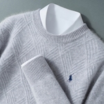 100%纯羊毛衫男新款圆领小马刺绣毛衣秋冬加厚宽松羊毛针织打底衫