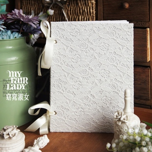 原创婚品|手工白蕾丝布面定制礼金签到本|西式草坪唯美婚礼风琴页