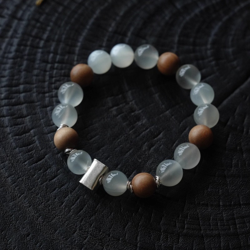 大仙的串儿《月下独酌》老山檀灰月光水晶手串小众设计