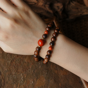 贡木沉香手串南红双圈手链佛珠香木新中式 庭院深 串儿 大仙