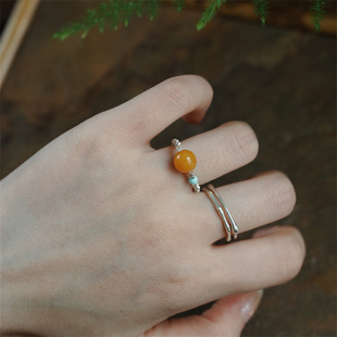 大仙的串儿《迟迟》蜜蜡S925碎银戒指串珠国风小众指环原创设计