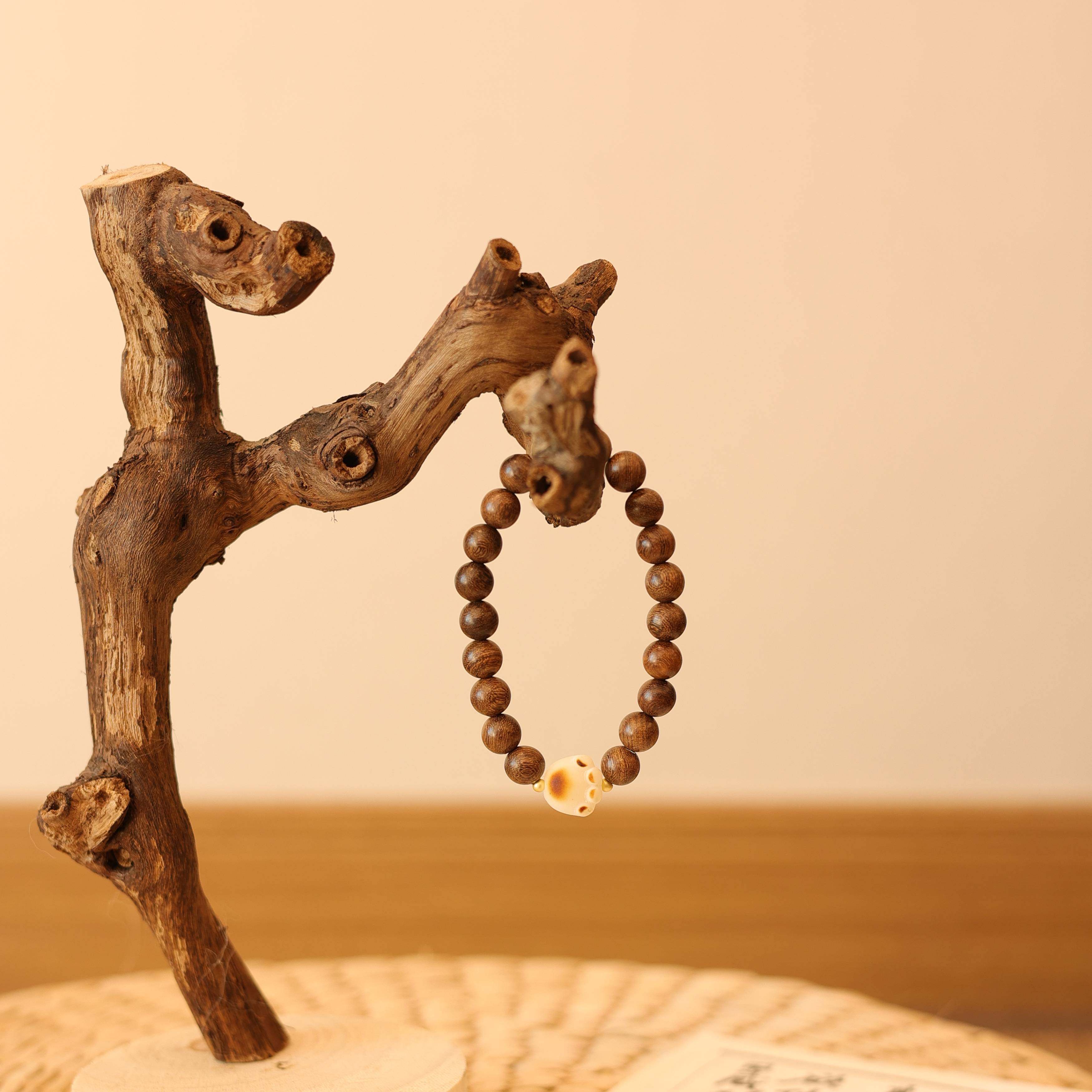 金丝楠木佛珠手串碳烤猫爪金珠