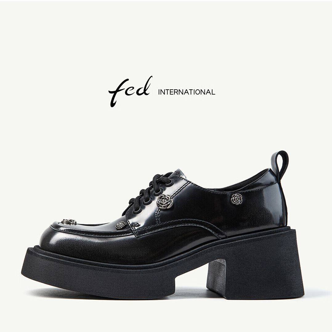 FED开边珠牛皮女鞋秋新款方头松糕厚底粗跟休闲单鞋英伦乐福鞋女,女鞋,牛津鞋/布洛克鞋/德比鞋,淘宝优惠券,粉丝福利购,淘宝优惠卷