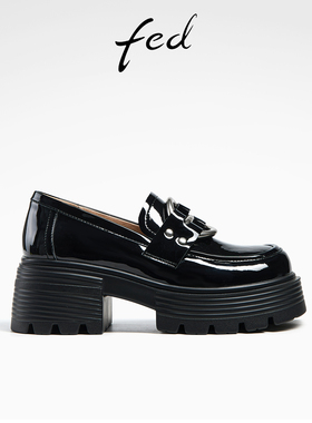 fed粗跟厚底乐福鞋春季新款女鞋金属扣小皮鞋单鞋女款D0103-ZC217